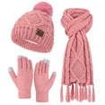 thumbnail image 1 of KOITHOT 3 Pieces Women Winter Beanie Hat Gloves Scarf Set, Soft Warm Thick Touch Screen Knitted Pink, 1 of 6