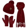 thumbnail image 1 of KOITHOT 3 Pieces Women Winter Beanie Hat Gloves Scarf Set, Soft Warm Thick Touch Screen Knitted Red, 1 of 6