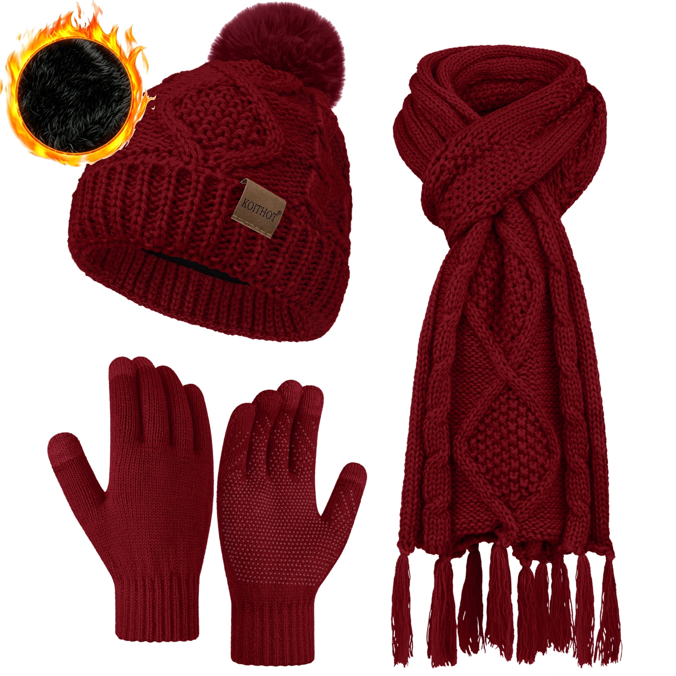 KOITHOT 3 Pieces Women Winter Hat Gloves Scarf Set, Soft 