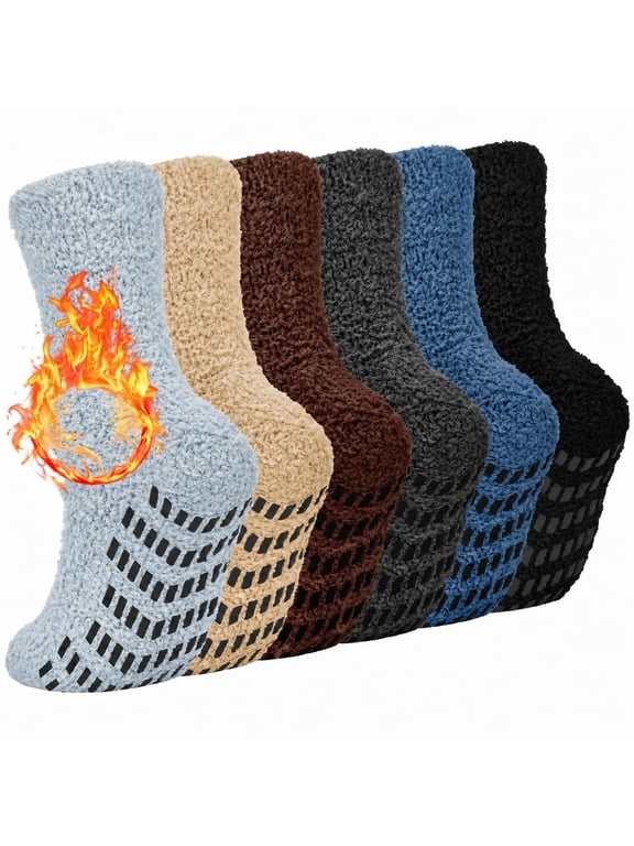 6 Pack Men Fuzzy Socks Warm Winter Soft Fluffy Cozy Slipper Fleece Socks for Men