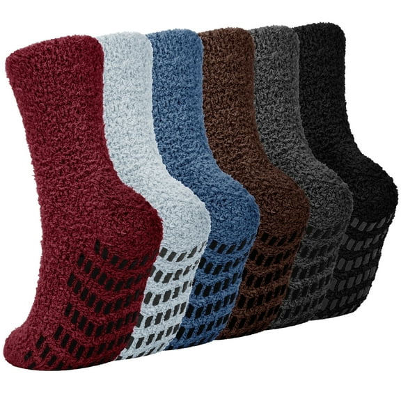 KOITHOT 6 Pack Men Fuzzy Socks Warm Winter Soft Fluffy Cozy Slipper Fleece Socks for Men
