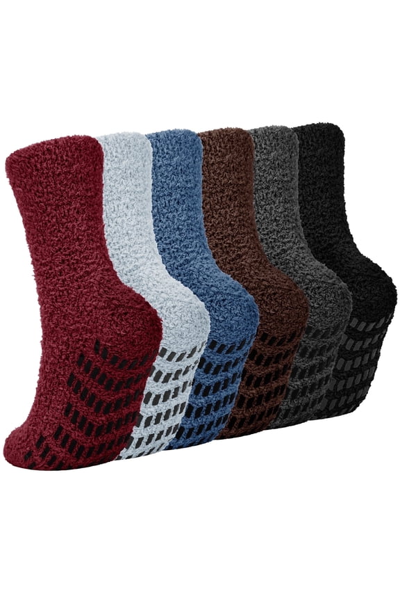 6 Pack Men Fuzzy Socks Warm Winter Soft Fluffy Cozy Slipper Fleece Socks for Men