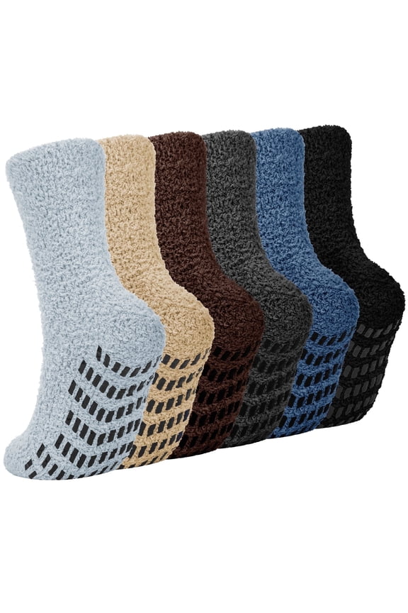 6 Pack Men Fuzzy Socks Warm Winter Soft Fluffy Cozy Slipper Fleece Socks for Men