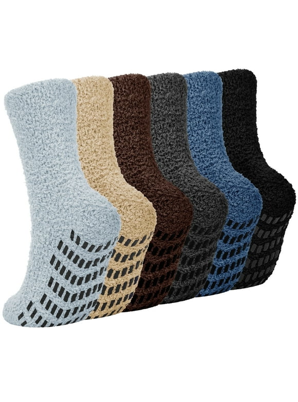 6 Pack Men Fuzzy Socks Warm Winter Soft Fluffy Cozy Slipper Fleece Socks for Men