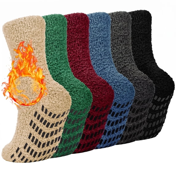 KOITHOT 6 Pack Men Fuzzy Socks Warm Winter Soft Fluffy Cozy Slipper Fleece Socks for Men