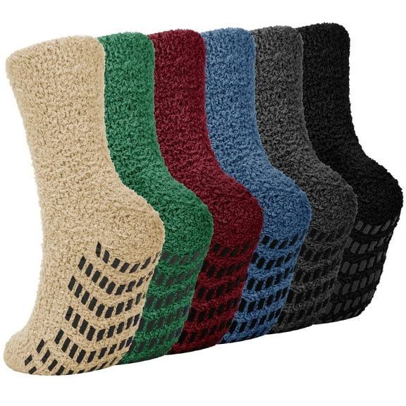 KOITHOT 6 Pack Men Fuzzy Socks Warm Winter Soft Fluffy Cozy Slipper Fleece Socks for Men