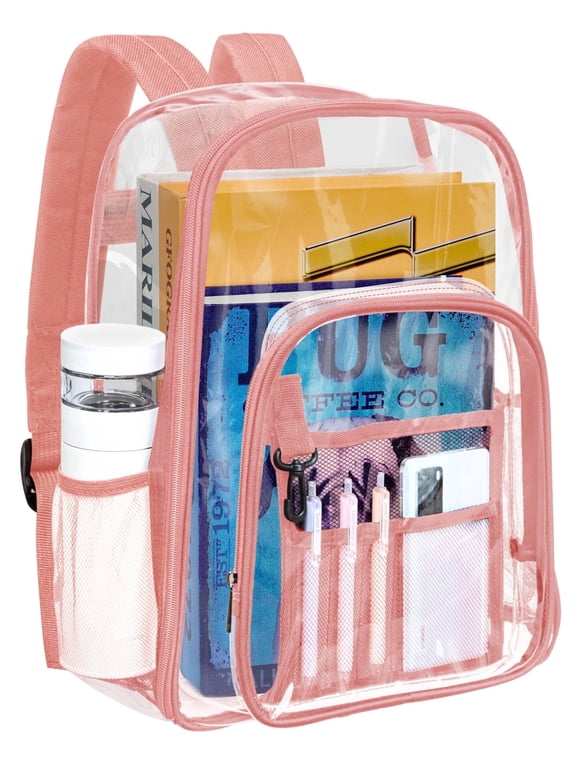 Heavy Duty Clear Backpacks Large Capacity PVC Transparent Waterproof Backpacks for School Stadium College,Pink