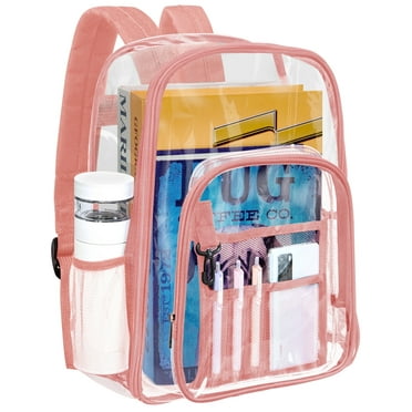 KOITHOT Heavy Duty Clear Backpacks Large Capacity PVC Transparent Waterproof Backpacks for School Stadium College,Pink