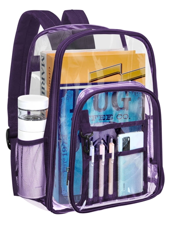 Heavy Duty Clear Backpacks Large Capacity Transparent Waterproof Backpacks for School Stadium College,Purple