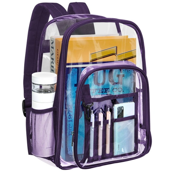 KOITHOT Heavy Duty Clear Backpacks Large Capacity Transparent Waterproof Backpacks for School Stadium College,Purple