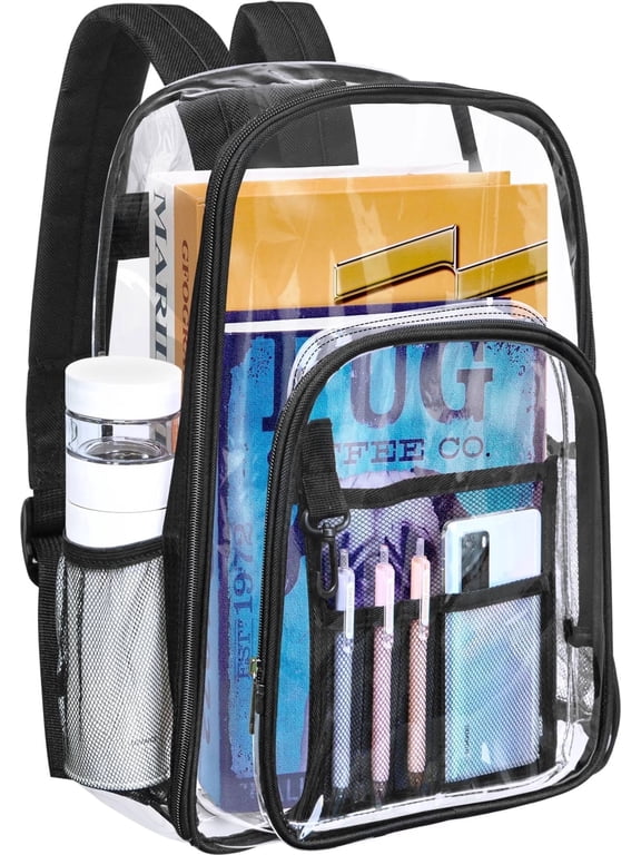 Heavy Duty Clear Backpacks Large Capacity Transparent Waterproof Backpacks for School Stadium College,Black