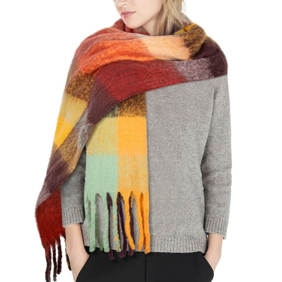 KOITHOT Winter Womens Scarf Big Coloured Checked Soft Thick Warm Scarves Caramel