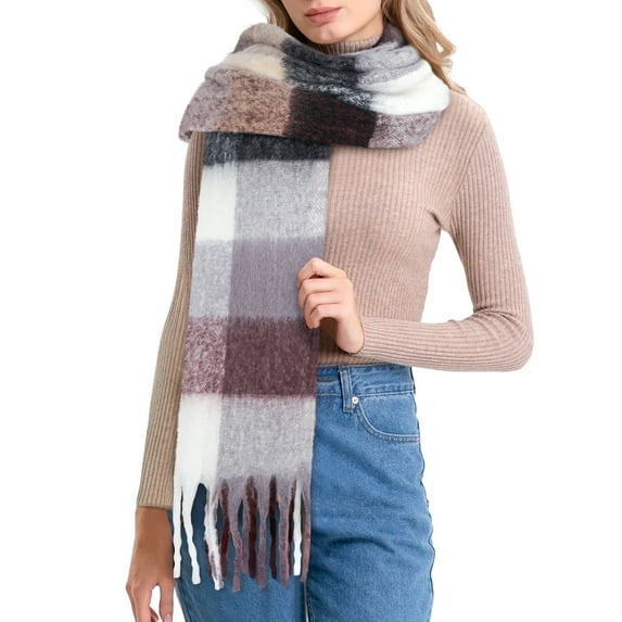 KOITHOT Winter Womens Scarf, Big Coloured Checked Soft Thick Warm Scarves Milk Chocolate