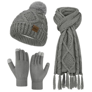 Women's Winter Set - Polyester Fleece Hat, Scarf & Gloves With Fur Trim (13 Colors, One Size)