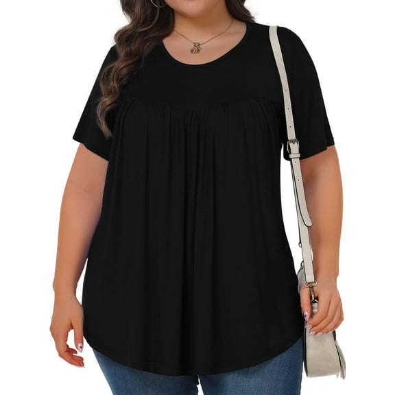 KOITHOT Womens Plus Size Tops Tunic Short Sleeve Crew Neck Shirts Casual Soft Blouse 1X-5X