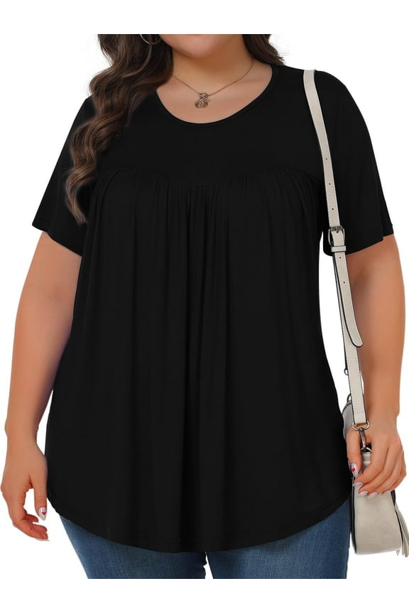 Womens Plus Size Tops Tunic Short Sleeve Crew Neck Shirts Casual Soft Blouse 1X-5X