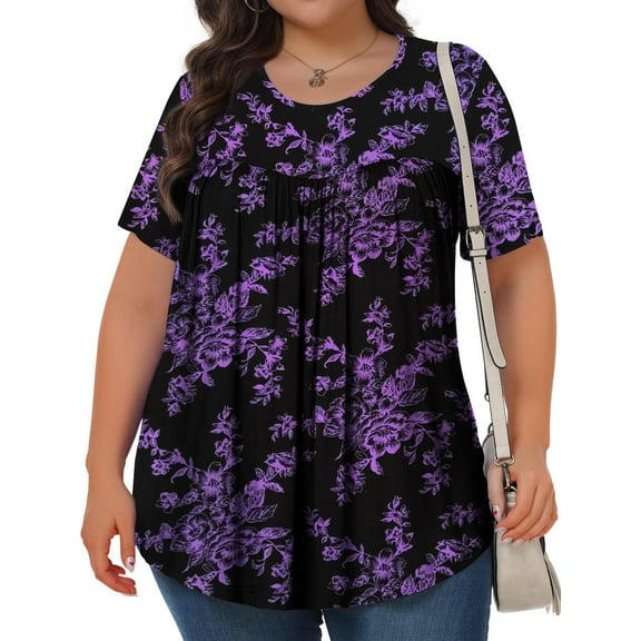 KOITHOT Womens Plus Size Tops Tunic Short Sleeve Crew Neck Shirts Casual Soft Blouse 1X-5X