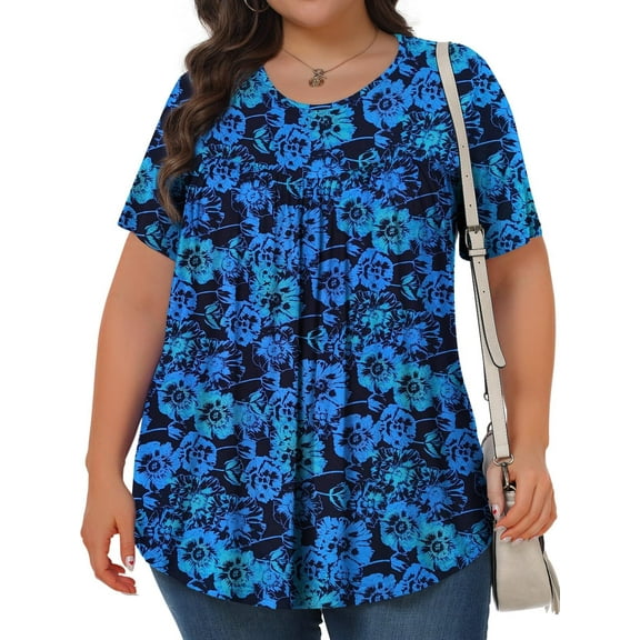 KOITHOT Womens Plus Size Tops Tunic Short Sleeve Crew Neck Shirts Casual Soft Blouse 1X-5X