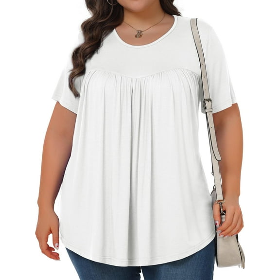 KOITHOT Womens Plus Size Tops Tunic Short Sleeve Crew Neck Shirts Casual Soft Blouse 1X-5X