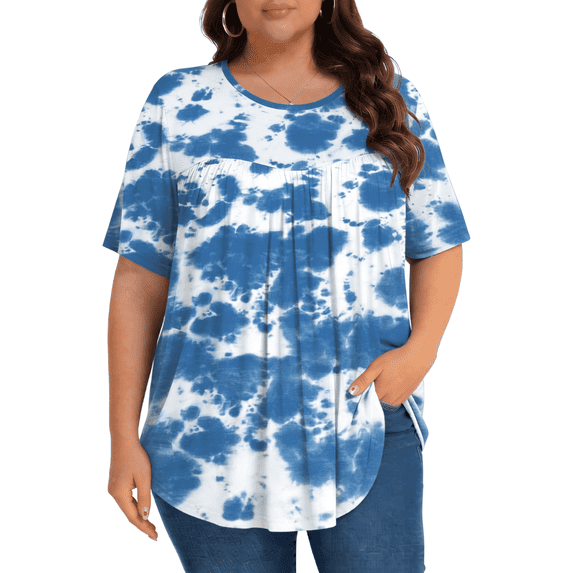 KOITHOT Womens Plus Size Tops Tunic Short Sleeve Crew Neck Shirts Casual Soft Blouse 1X-5X