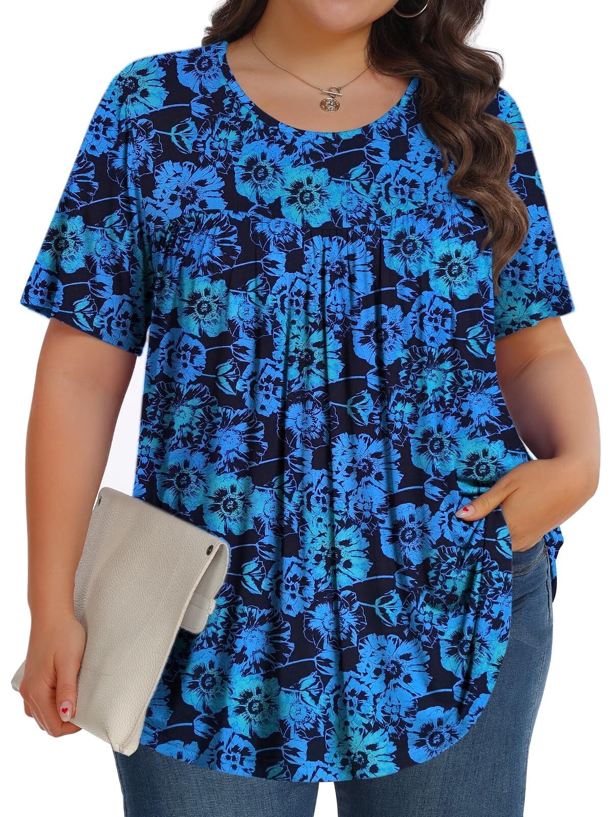 KOITHOT Womens Plus Size Tops Tunic Short Sleeve Crew Neck Shirts ...