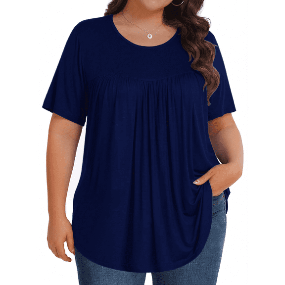 KOITHOT Womens Plus Size Tops Tunic Short Sleeve Crew Neck Shirts Casual Soft Blouse 1X-5X