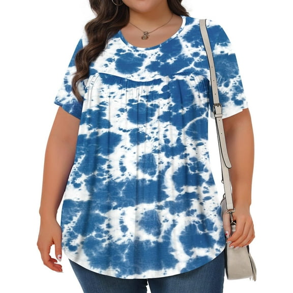 KOITHOT Womens Plus Size Tops Tunic Short Sleeve Crew Neck Shirts Casual Soft Blouse 1X-5X