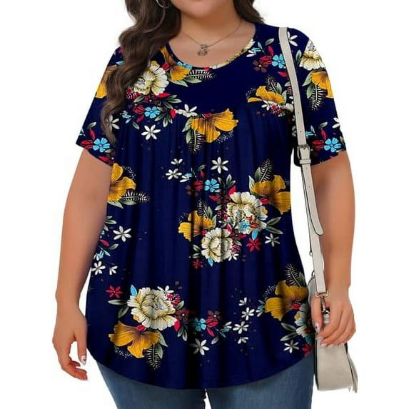 KOITHOT Womens Plus Size Tops Tunic Short Sleeve Crew Neck Shirts Casual Soft Blouse 1X-5X