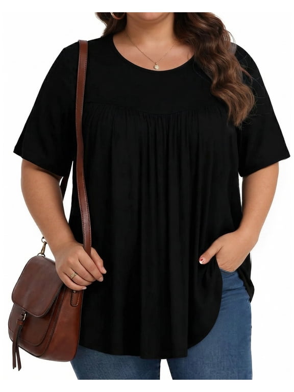Womens Plus Size Tops Short Sleeve Shirts Tunic Tops for Women Crew Neck Casual Loose Blouses