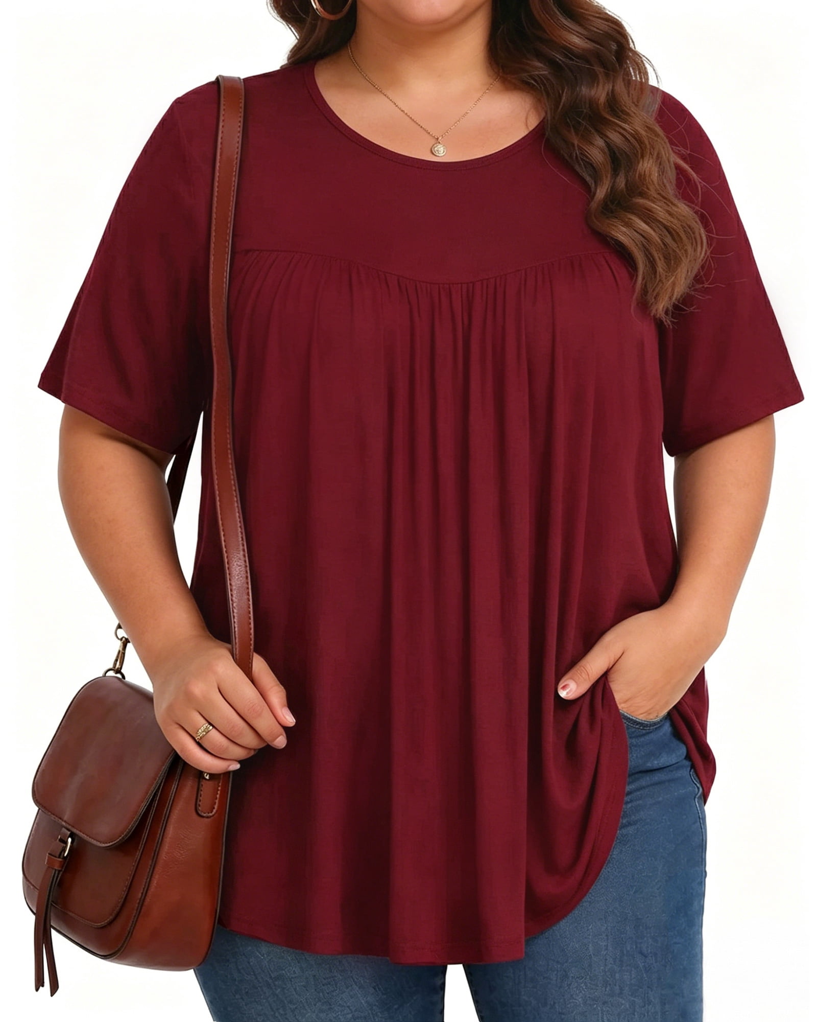 KOITHOT Womens Plus Size Tops Crew Neck Short Sleeve Shirts Tunic for ...