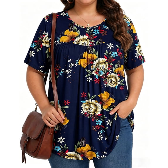 KOITHOT Womens Plus Size Tops Short Sleeve Shirts Tunic Tops for Women Crew Neck Casual Loose Blouses