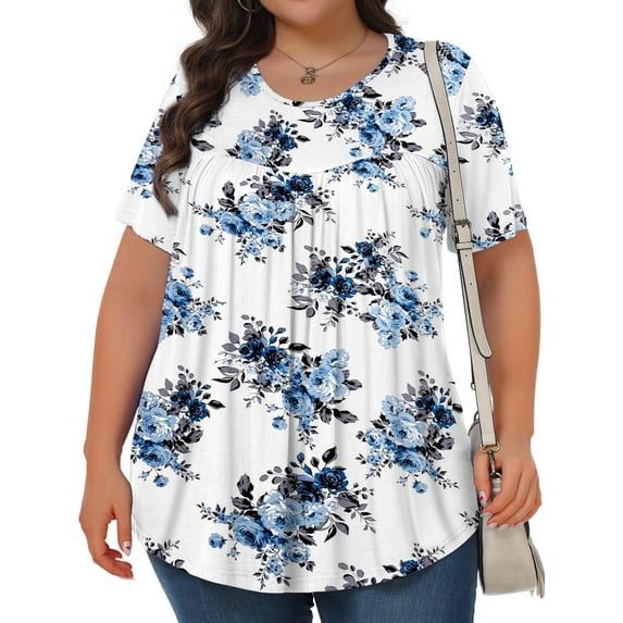 KOITHOT Womens Plus Size Tops Tunic Short Sleeve Crew Neck Shirts Casual Soft Blouse 1X-5X