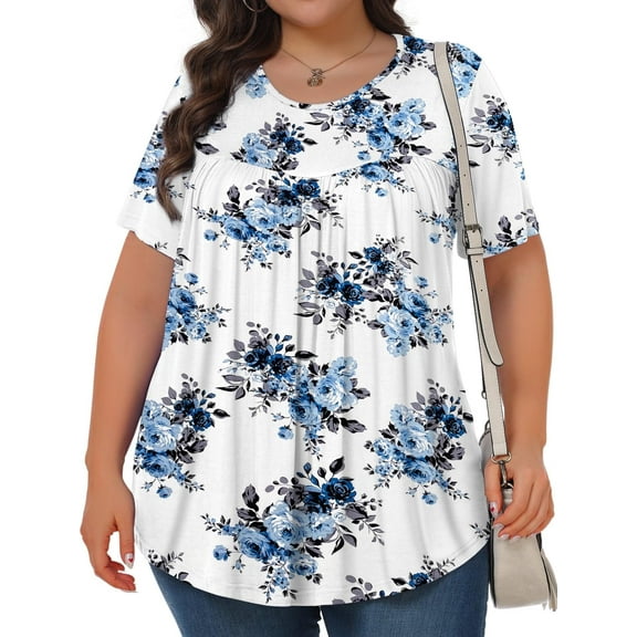 KOITHOT Womens Plus Size Tops Tunic Short Sleeve Crew Neck Shirts Casual Soft Blouse 1X-5X