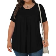 Chalesta Womens Plus Size Tops Tunic Short Sleeve Crew Neck Shirts Casual Soft Blouse 1X-5X