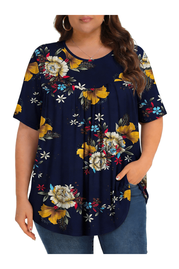 Womens Plus Size Tops Tunic Short Sleeve Crew Neck Shirts Casual Soft Blouse 1X-5X