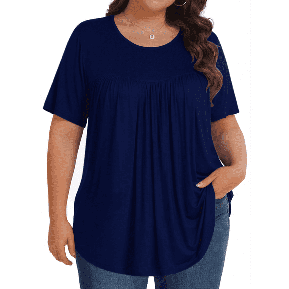 KOITHOT Womens Plus Size Tops Short Sleeve Shirts Tunic Tops for Women Crew Neck Casual Loose Blouses