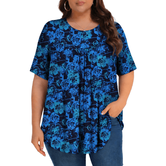 KOITHOT Womens Plus Size Tops Tunic Short Sleeve Crew Neck Shirts Casual Soft Blouse 1X-5X
