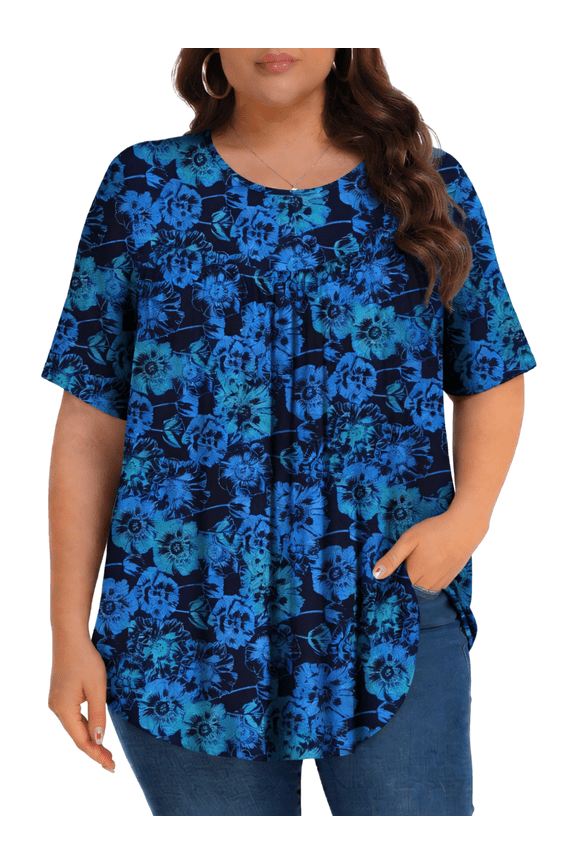 Womens Plus Size Tops Tunic Short Sleeve Crew Neck Shirts Casual Soft Blouse 1X-5X