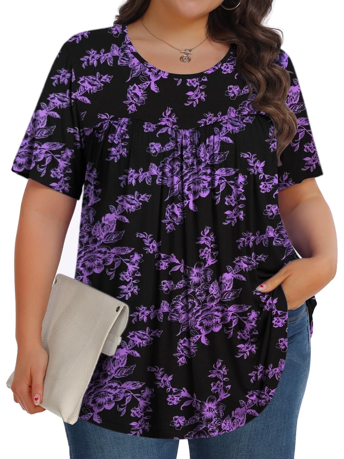 KOITHOT Womens Plus Size Tops Tunic Short Sleeve Crew Neck Shirts ...