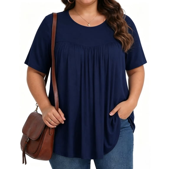 KOITHOT Womens Plus Size Tops Short Sleeve Shirts Tunic Tops for Women Crew Neck Casual Loose Blouses