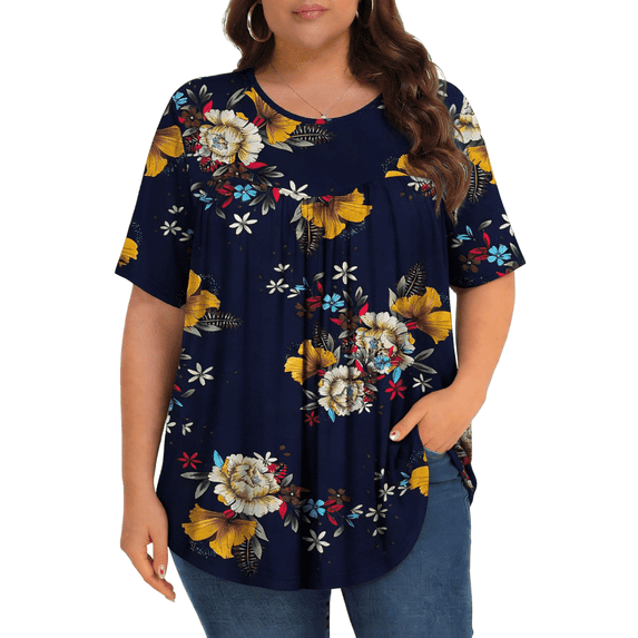 KOITHOT Womens Plus Size Tops Short Sleeve Shirts Tunic Tops for Women Crew Neck Casual Loose Blouses