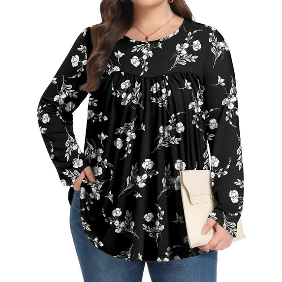 KOITHOT Womens Plus Size Tops Tunic Long Sleeve Crew Neck Shirts Casual Soft Blouse 1X-5X