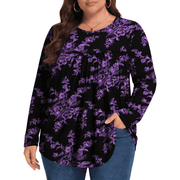 KOITHOT Womens Plus Size Tops Tunic Long Sleeve Crew Neck Shirts Casual Soft Blouse 1X-5X