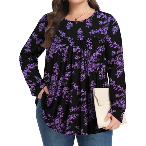 KOITHOT Womens Plus Size Tops Tunic Long Sleeve Crew Neck Shirts Casual Soft Blouse 1X-5X