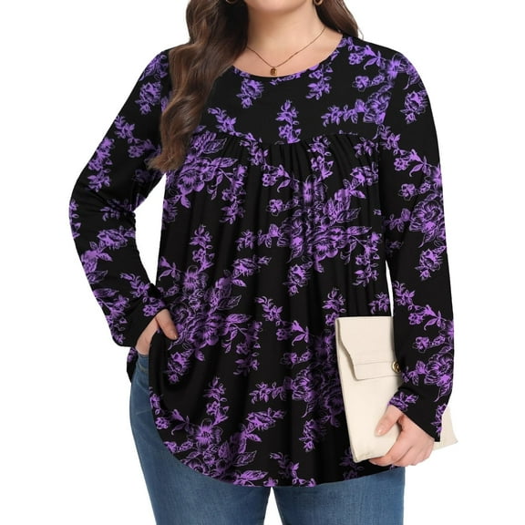 KOITHOT Womens Plus Size Tops Tunic Long Sleeve Crew Neck Shirts Casual Soft Blouse 1X-5X