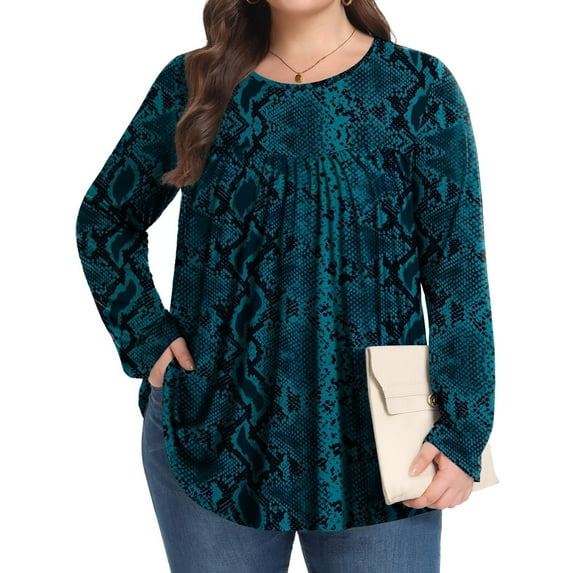 KOITHOT Womens Plus Size Tops Tunic Long Sleeve Crew Neck Shirts Casual Soft Blouse 1X-5X