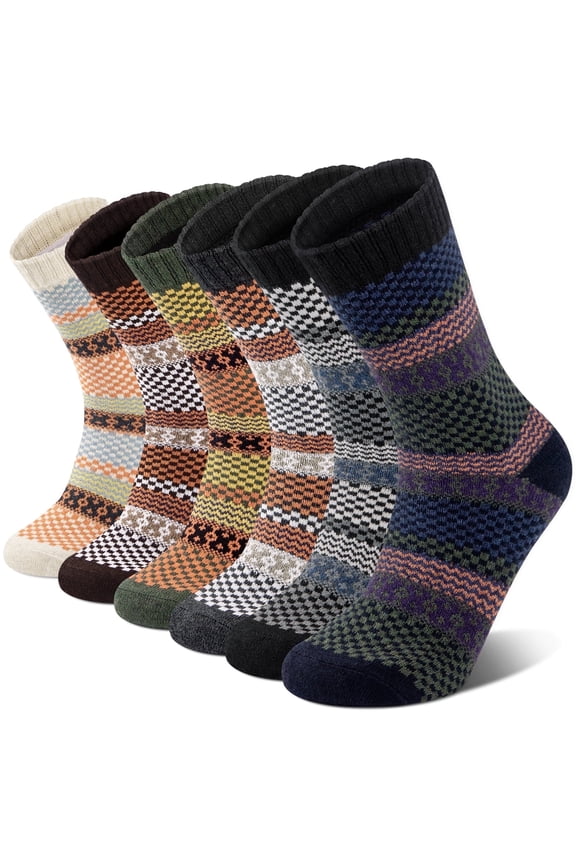 6 Pairs Wool Socks for Men, Thick Soft Knit Vintage Boot Crew Socks