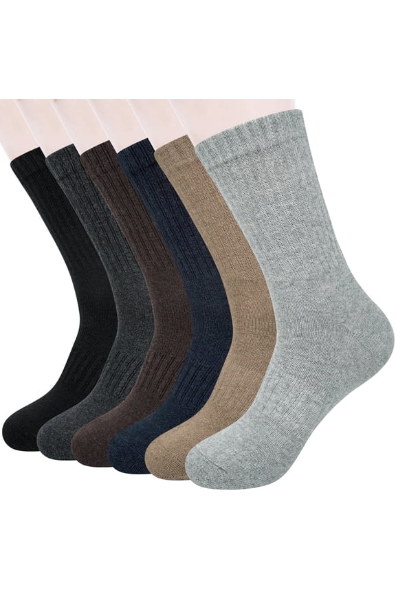 6 Pairs Wool Socks for Men, Thick Soft Knit Vintage Boot Crew Socks