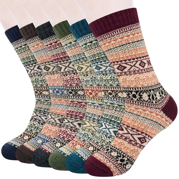 KOITHOT 6 Pairs Wool Socks for Men, Thick Soft Knit Vintage Boot Crew Socks