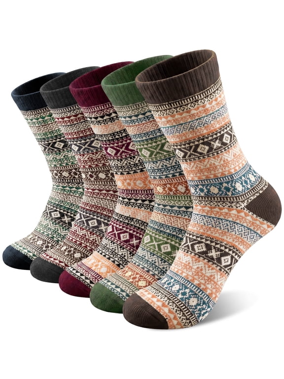 5 Pairs Wool Socks for Men, Thick Soft Knit Vintage Boot Crew Socks